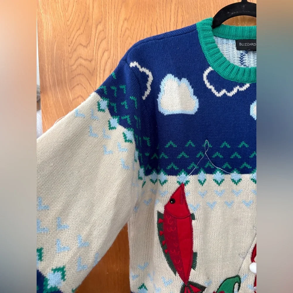 Buzzard Bay Blue, green and Cream Holiday Christmas Sweater M